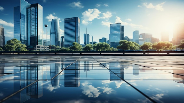 Glazen gebouwen met bewolkte blauwe hemelachtergrond