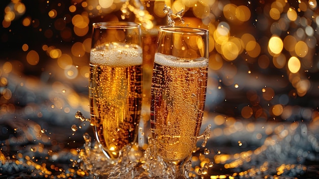 Glazen klinken en bubbels dansen terwijl champagne stroomt om succes te vieren in een sprankelende symfonie.