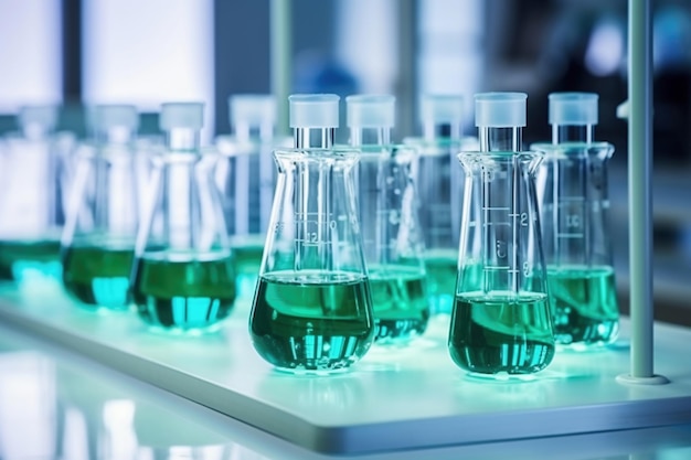 Glazen kolven voor vloeibare monsters van reagentia Laboratoriumapparatuur voor het doseren van vloeibare monsters Analyse en testen van chemische vloeistoffen