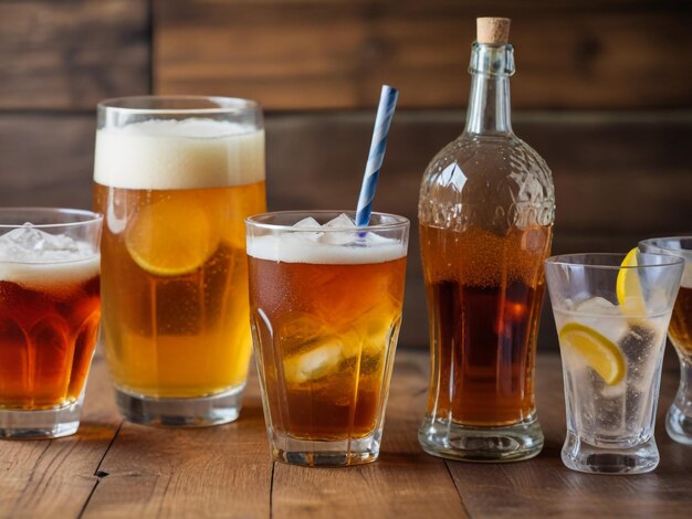 Foto glazen koud bier en snacks op tafel oktoberfest viering