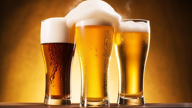 Glazen koud bier met schuimpint origineel premium bier drinken alcoholaroma en vakantievieringsidee