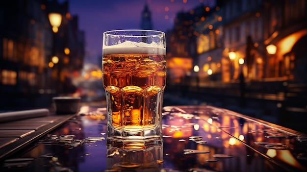 Glazen licht en donker bier op een pubachtergrond