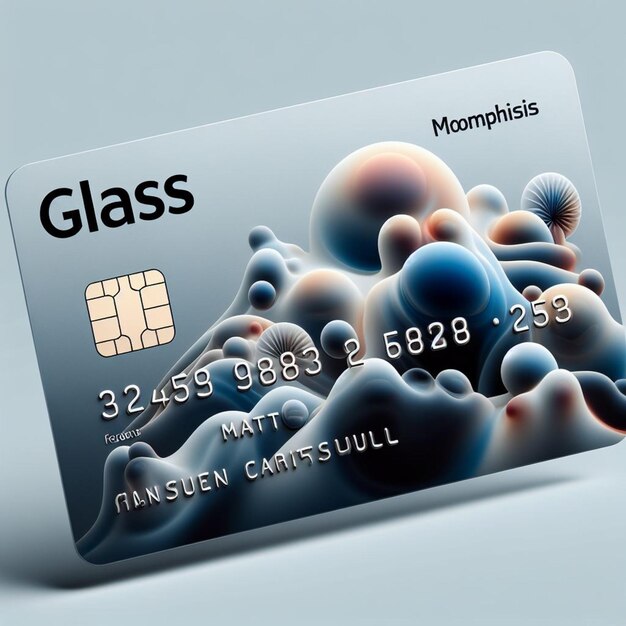 Glazen morfisme matte creditcard met realistische vloeibare vormen