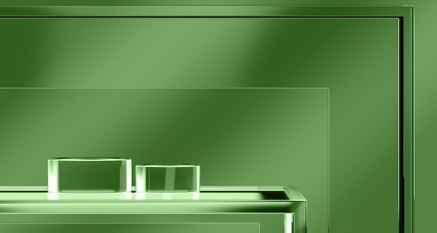 Glazen platform op gradiënt groene achtergrond Achtergrond voor productpresentatie