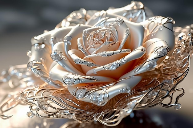 Glazen rozen met gouden details en reflectie AI gegenereerd