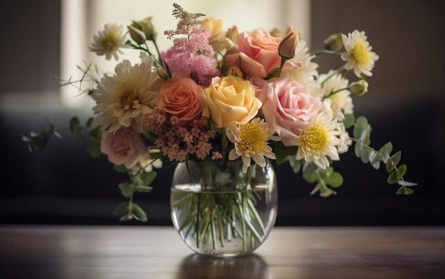 Glazen vaas gevuld met bloemen Generatieve AI