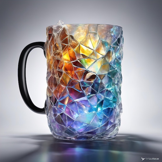 Foto glazen vaas met een prachtig patroonkleurrijke glazen beker op een donkere achtergrond
