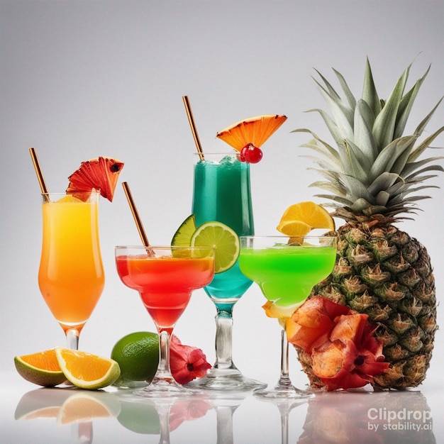 Glazen verschillende soorten zomersappen met ananas