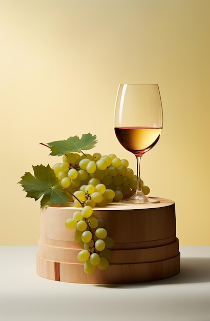 Glazen witte wijn met druiven aan de zijkant