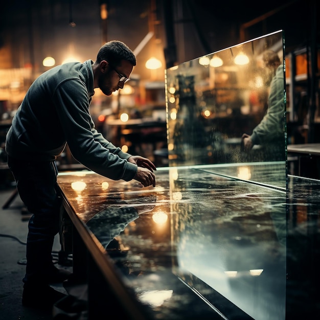 Glazier Removing Cut Glass from Specialized Tool