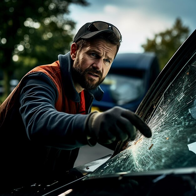 Photo glazier replacing windshield