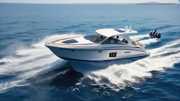 Блестящее приключение, роскошная моторная лодка, пересекающая голубые воды.
