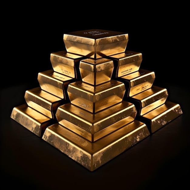 Gleaming gold bars stacked in pyramid form a symbol of wealth and investment luxury and finance concept image creative illuminated gold AI