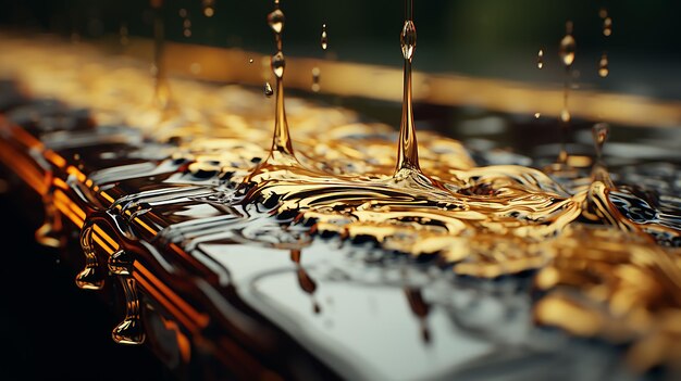 写真 カスケード の 水 の 滴 を 流し て いる 輝く 金色 の 蛇口