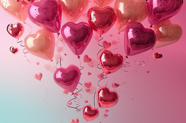 Gleaming Heart Balloons in Pink Hues