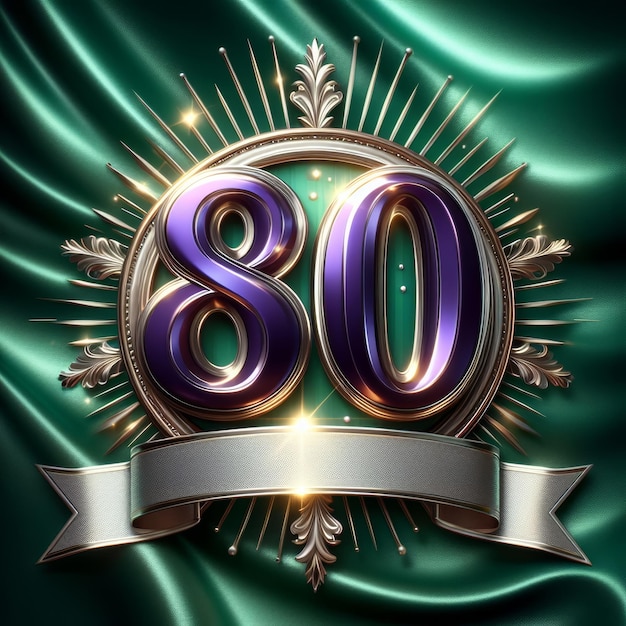 Photo gleaming number 80 milestone on satin green