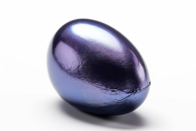 Gleaming purple egg resting on a pristine white tabletop created with Generative AI technology