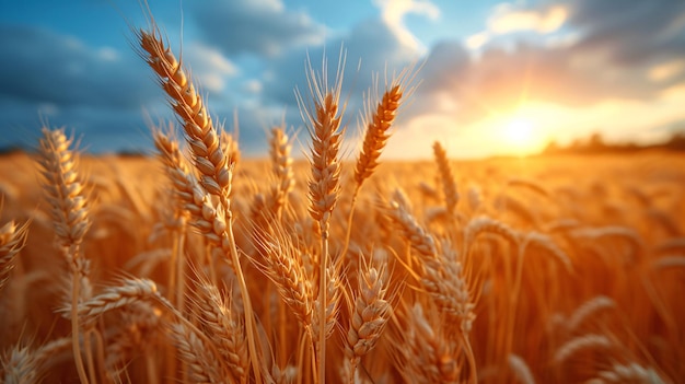 Foto steli di grano luccicanti su un campo in estate