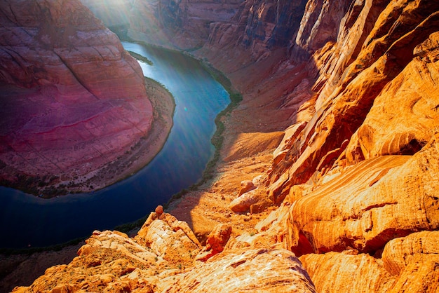 Glen canyon travel and adventure concept panoramic horeseshoe bend