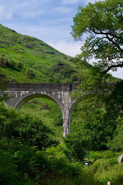 Glenfinnan Viaduct with a curving 21 arch span featured in several Harry Potter movies