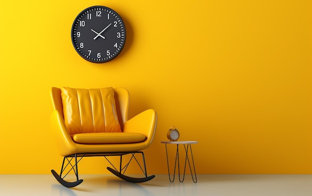 Glider chair display against yellow wall