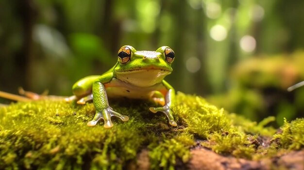 Gliding_frog_look_like_laughing_on_moss_flying_fro