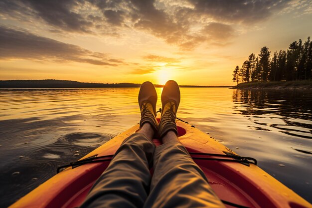 Photo gliding on a lake at sunset one finds harmony and unity with nature