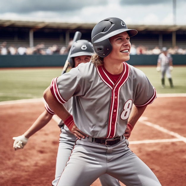 glimlach jongen softbalspeler in de tuin