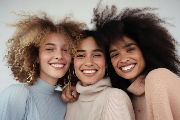 Glimlachen samen vrouwen vrouwelijke gelukkige vrienden