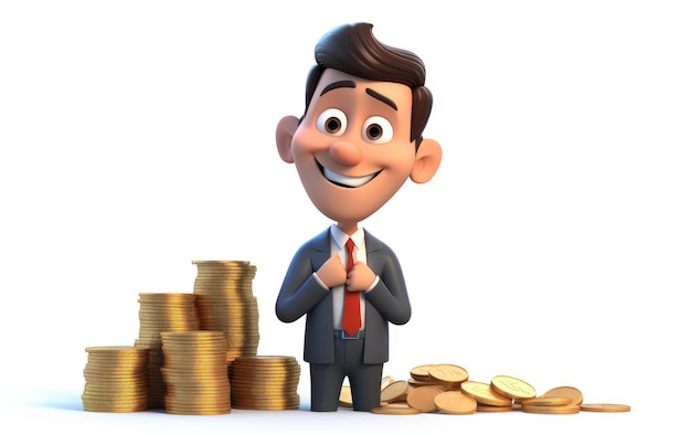 Glimlachen van een man financiële transacties met cartoonstijl geïsoleerd op een witte achtergrond