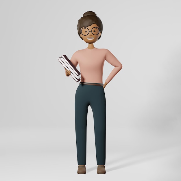 Glimlachend divers meisje werknemer bril 3D-rendering avatar UI UX ontwerp Freelance werknemer Studie online onderwijs student