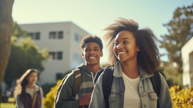 Foto glimlachend gelukkig schattig afrikaans tienermeisje student met mobiele telefoon die wegkijkt met smartphone technolo