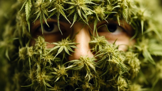 Foto glimlachend gezicht van cannabis portret van een legale en gelukkige marihuana-enthousiast