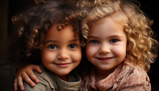 Glimlachend kind schattig portret geluk in vrolijke blanke etniciteit gegenereerd door kunstmatige intelligentie
