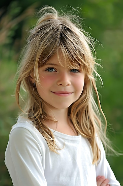 Glimlachend klein schoolmeisje met een witte T.