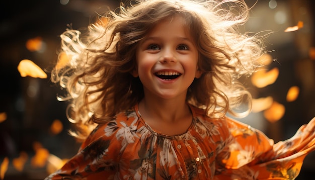 Glimlachend meisje geluk met vreugde en schattig genot schoonheid speels zorgeloos gegenereerd door kunstmatige intelligentie