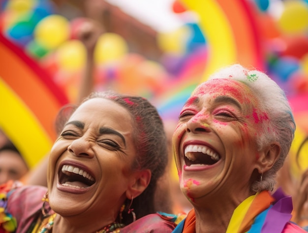 Glimlachend paar vieren op LGBTQ Gay Pride Parade in Sao Paulo Pride Month in Brazilië