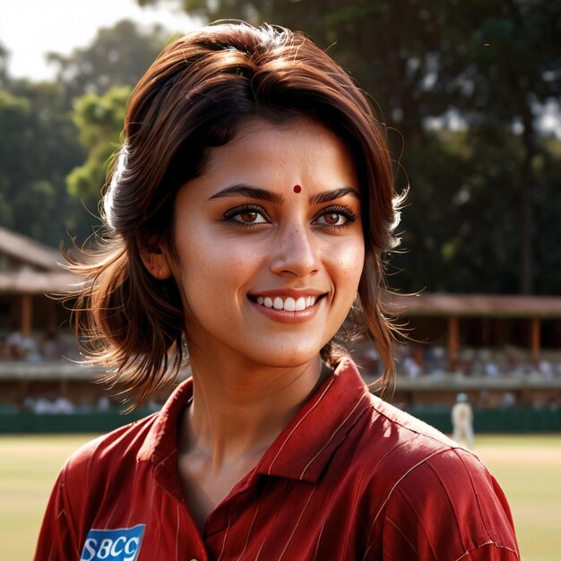 Glimlachende atletische vrouw die cricket beoefent