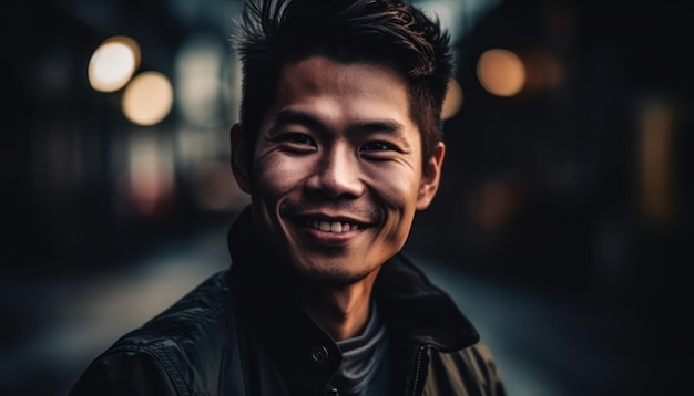 Glimlachende Aziatische mens die camera bekijkt