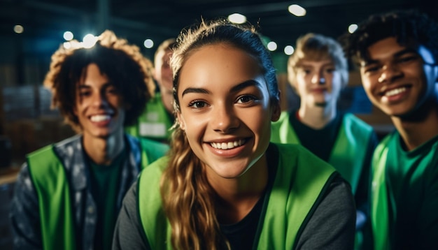 Foto glimlachende familie met blanco groene t-shirts voor de kerstverlichting