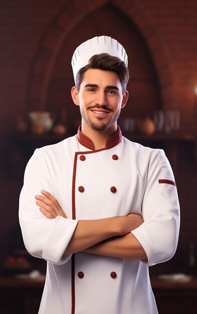 Glimlachende jonge knappe chef-kok in uniform AI gegenereerd