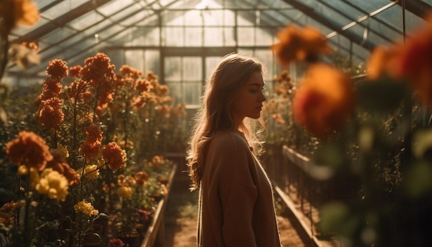 Glimlachende jonge vrouwen houden planten vast op de kwekerij gegenereerd door AI