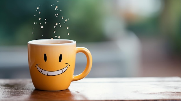 Glimlachende koffiekop met spat
