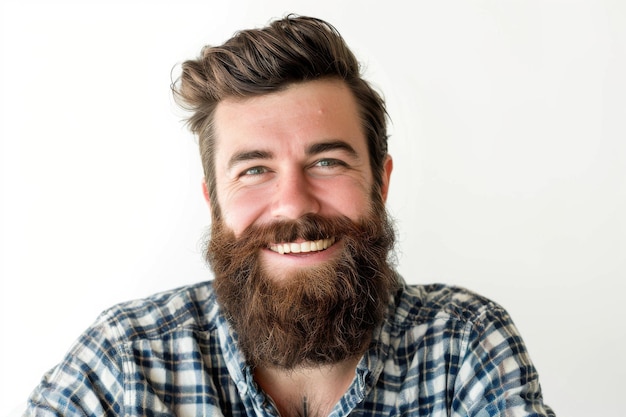 Glimlachende man met baard op witte achtergrond