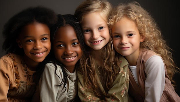 Foto glimlachende meisjes vrolijke jongens schattig portret kijken naar camera gegenereerd door ai