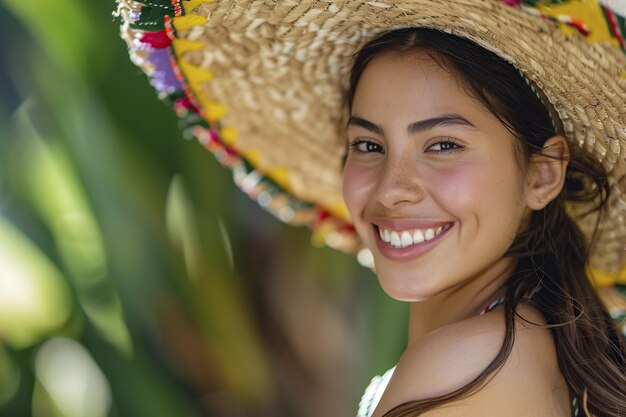 Foto glimlachende mexicaanse vrouw in hoed