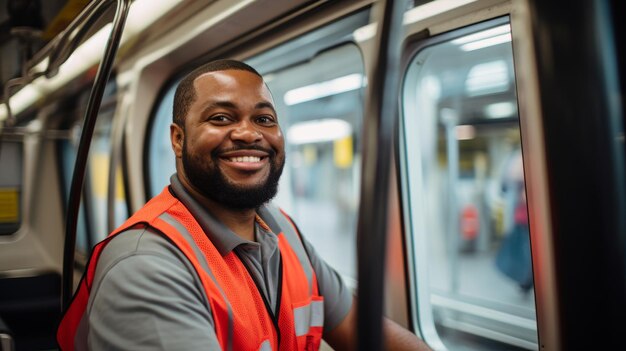 Glimlachende monorail-operator in een slanke wagen die een verhoogde doorvoer garandeert