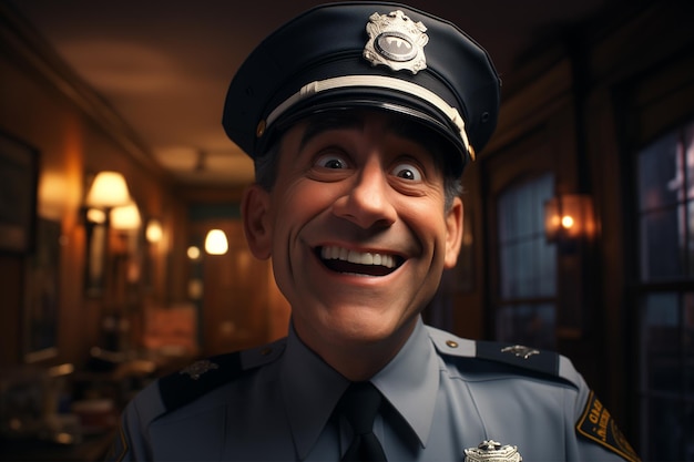 Glimlachende politieagent in uniform Politieagent met een glimlach
