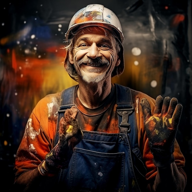 Glimlachende schilder Arbeider Man