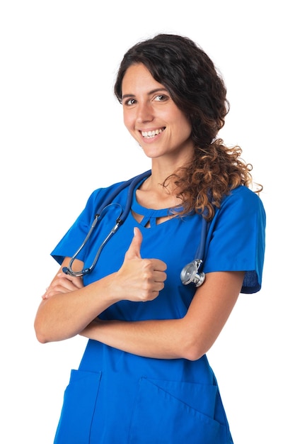 Glimlachende verpleegster met duim omhoog